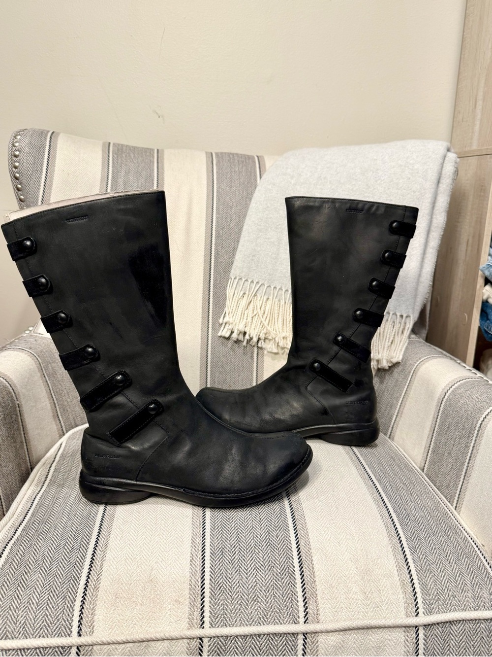 Merrell Black Leather Mid-Calf Combat Boots